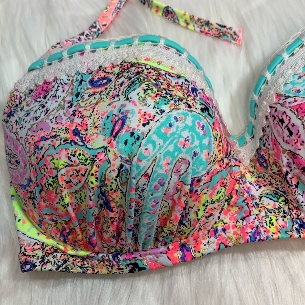 NWOT Shade & Shore Multicolored Halter Bikini Top - Picture 5 of 10